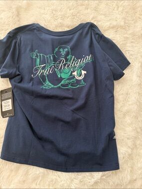 True Religion Navy V-Neck Horseshoe Logo Tee